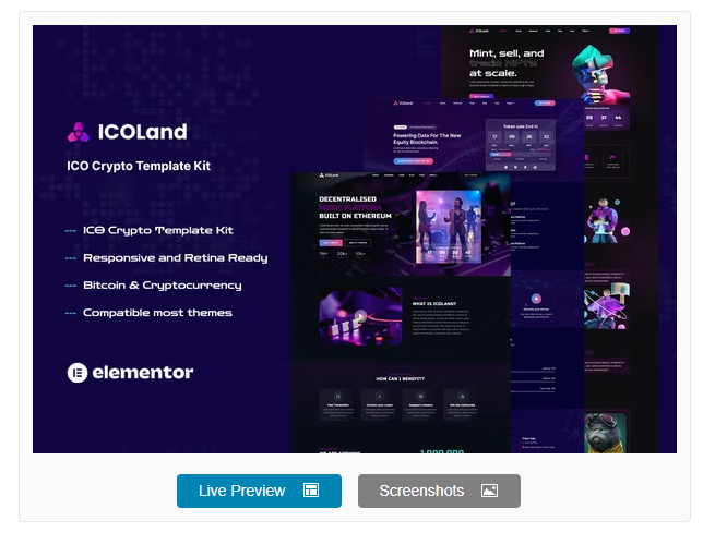 ICOLand - NFT Cryptocurrency Elementor Template Kit