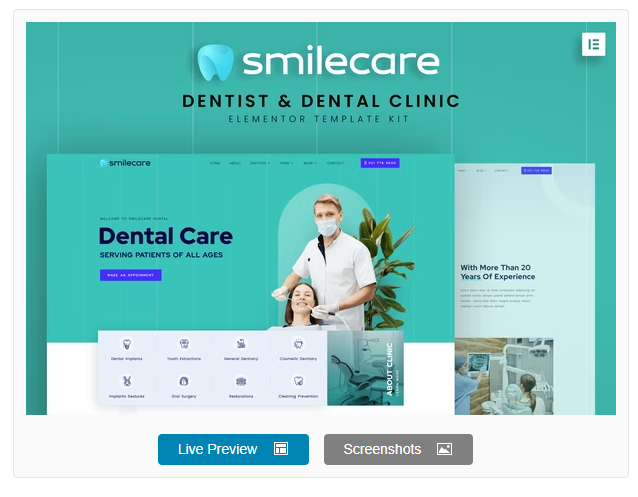 Product Image - Smilecare – Dentist & Dental Clinic Elementor Template Kit