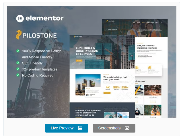 Product Image - Pilostone – Construction & Building Service Elementor Template Kit