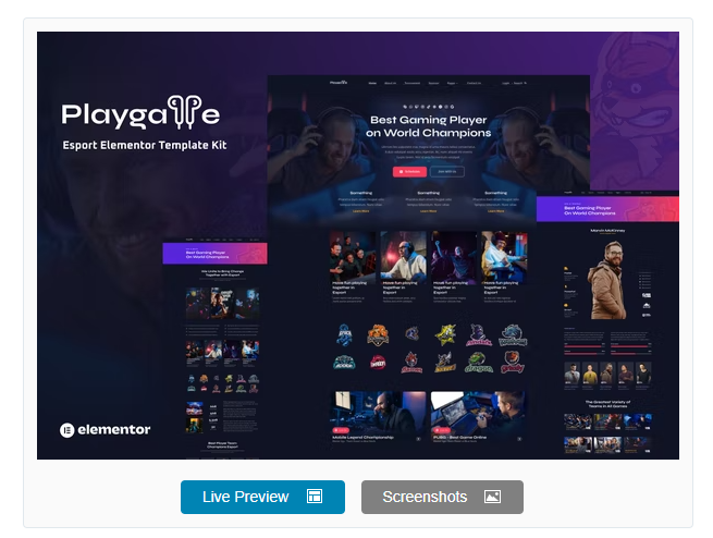 Playgame - Esports Elementor Template Kit