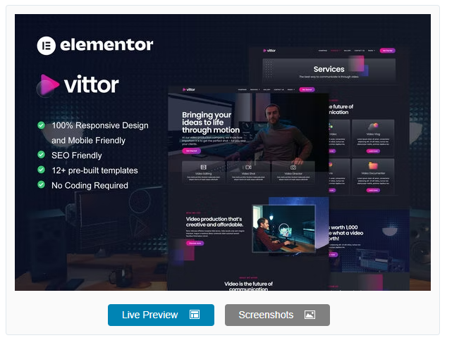 Product Image - Vittor – Video Production Service Elementor Pro Template Kit