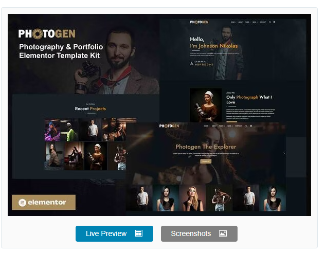 Photogen - Photography & Portfolio Elementor Template Kit