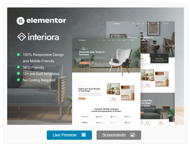 Product Image - Interiora – Architecture & Interior Design Service Elementor Pro Template Kit