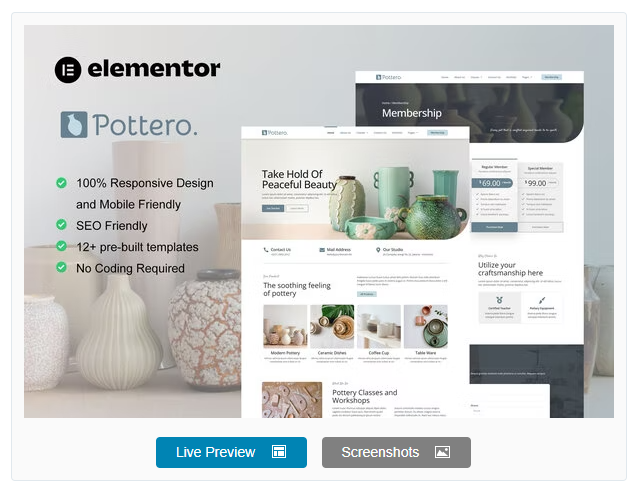 Product Image - Pottero – Pottery & Ceramics Studio Elementor Template Kit
