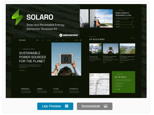 Product Image - Solaro – Solar & Renewable Energy Elementor Template Kit