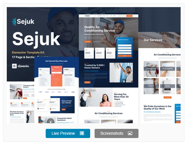 Product Image - Sejuk – Air Conditioner & HVAC Repair Service Elementor Pro Template Kit