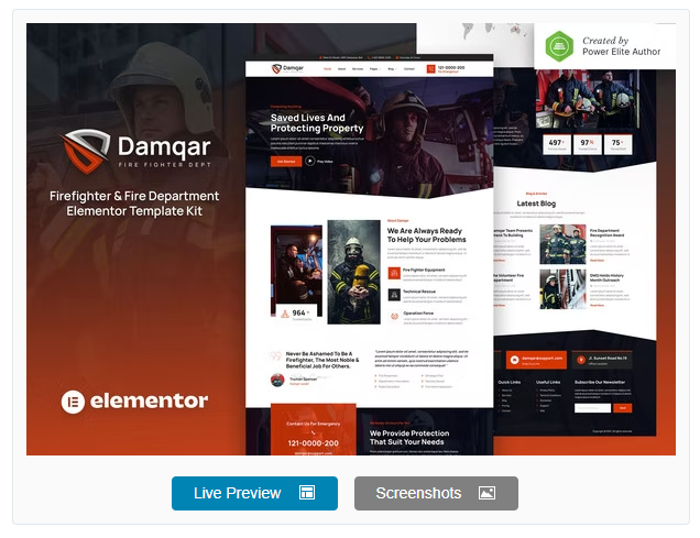 Product Image - Damqar – Firefighter & Fire Department Elementor Template Kit