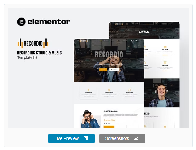 Recordio - Recording Studio Elementor Template Kit