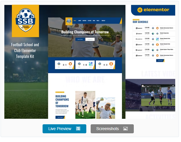 Product Image - SSB – Football School & Club Elementor Template Kit