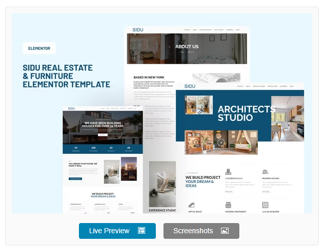 Sidu - Real Estate & Furniture Elementor Template Kit