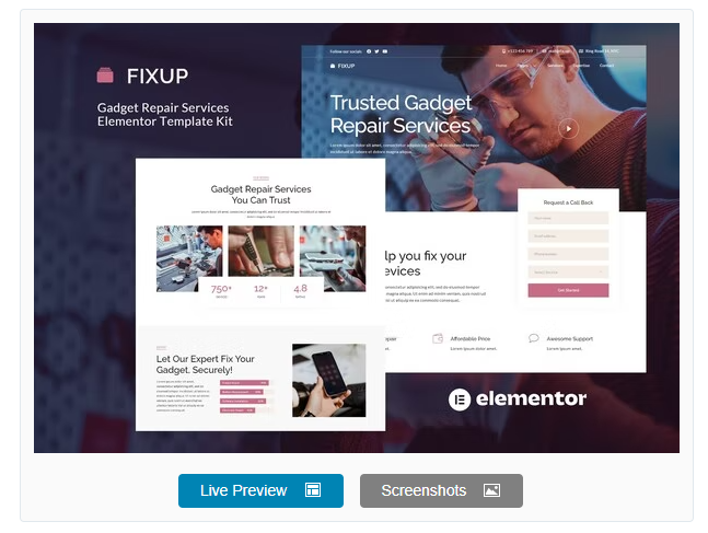 FixUp - Gadget Repair Services Elementor Template Kit