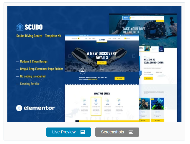 Scubo - Scuba Diving Centre Elementor Template Kit