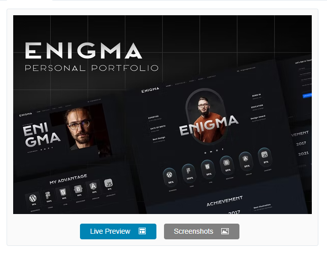 Enigma - Personal Portfolio Elementor Template Kit