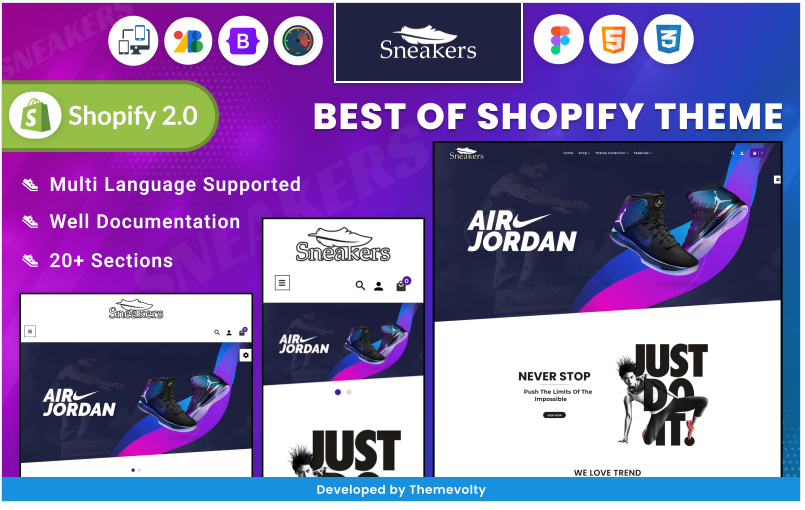 Sneakers Responsive World–Footwear Sport–Shoes Shopify 2.0 Store
