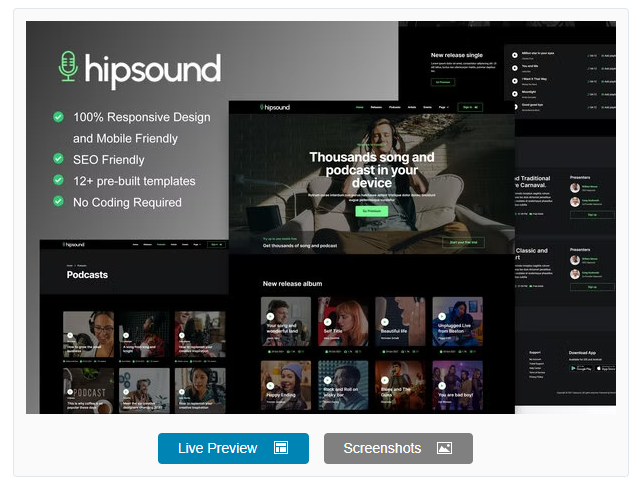 Product Image - Hipsound – Music Streaming & Podcast Elementor Template Kit