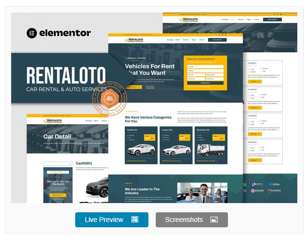 Rentaloto - Car Rental & Auto Services Elementor Template Kit