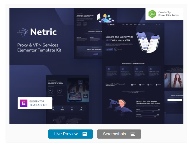 Product Image - Netric – Proxy & VPN Services Elementor Template Kit