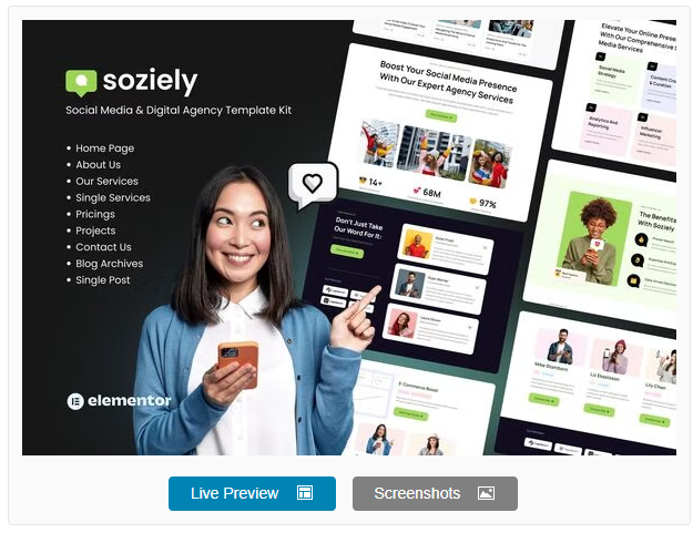 Soziely | Social Media & Digital Marketing Agency Elementor Template Kit