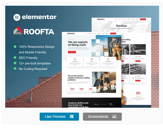 Product Image - Roofta – Roofing Services Elementor Template Kit