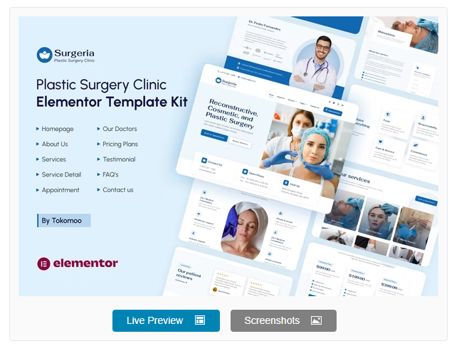 Product Image - Surgeria – Plastic Surgery Clinic Elementor Template Kit Product Image - Surgeria – Plastic Surgery Clinic Elementor Template Kit