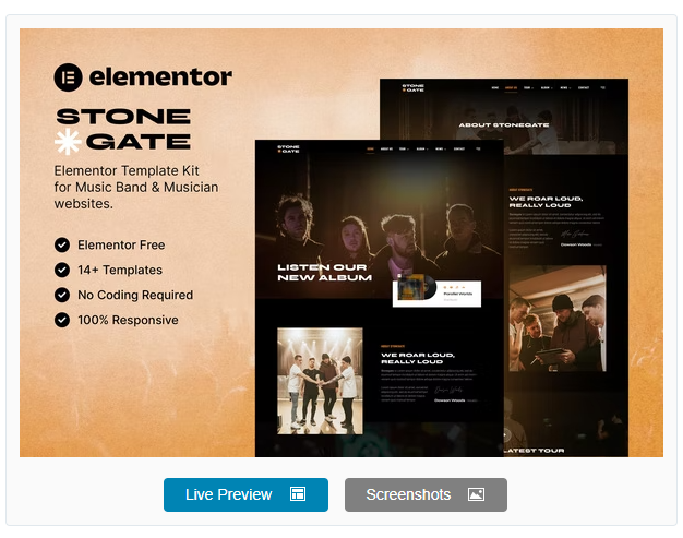 Stonegate – Music Band & Musician Elementor Template Kit