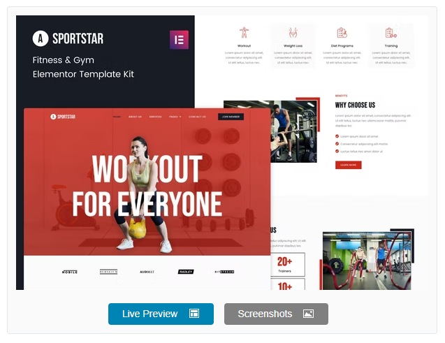 Sportstar - Fitness & Gym Elementor Template Kit