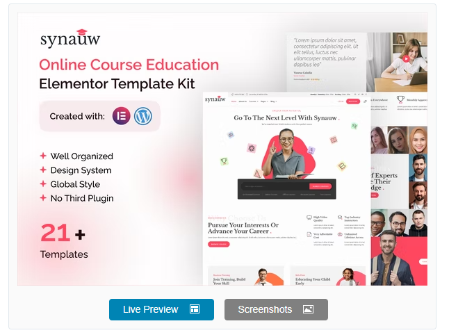 Synauw Online Course Education Elementor Template Kit