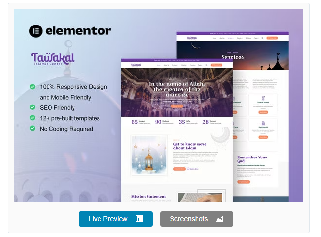 Product Image - Tawakal – Mosque & Islamic Center Elementor Template Kit