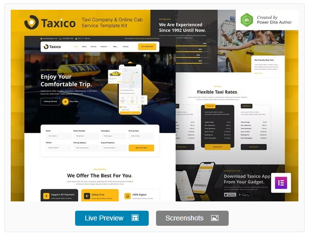 Product Image - Taxico – Taxi Company & Online Cab Service Elementor Template Kit