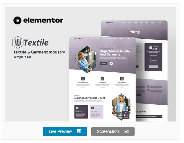 Product Image - Textiles – Garment Industry Elementor Template Kit