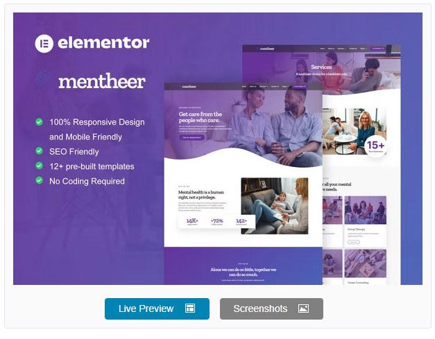 Mentheer - Mental Health Therapy Elementor Pro Template Kit