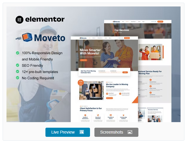 Product Image - Moveto – Moving Company Elementor Template Kit