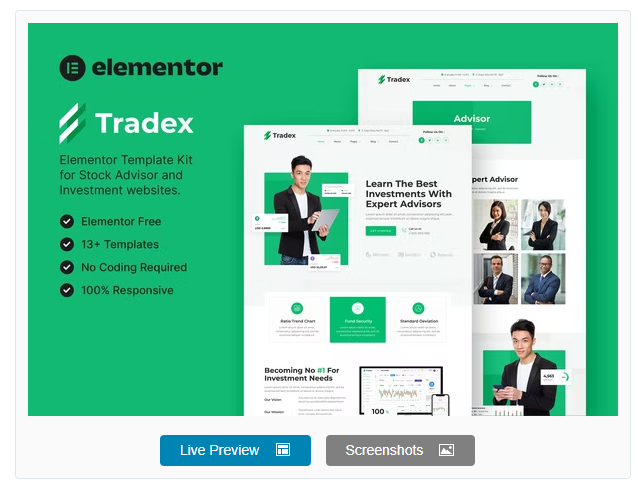 Product Image - Tradex – Stock Advisor & Investment Elementor Template Kit