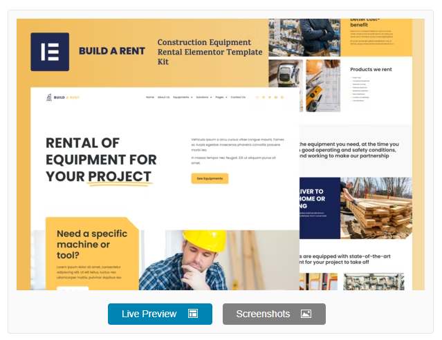 Product Image - Build-A-Rent – Construction Equipment Rental Elementor Template Kit