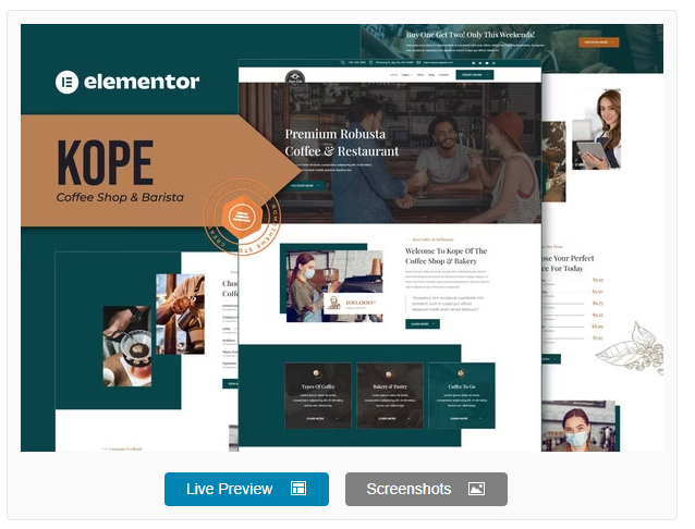 Kope - Cafe Coffee Shop & Bar Elementor Template Kit