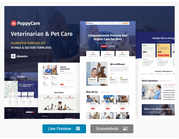 Product Image - PuppyCare – Vetenarian & Pet Care WordPress Elementor Template Kit