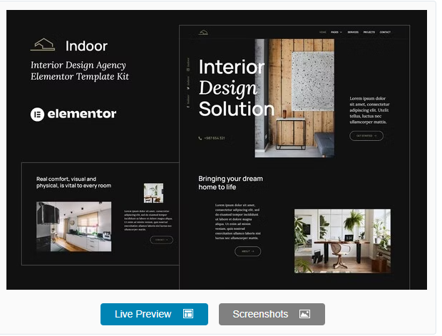 Product Image - Indoor – Dark Interior Design & Architecture Agency Elementor Template Kit