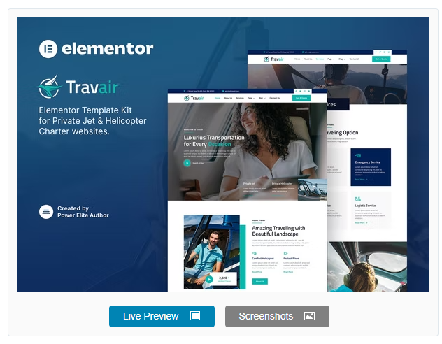 Travair - Private Jet & Helicopter Charter Elementor Template Kit