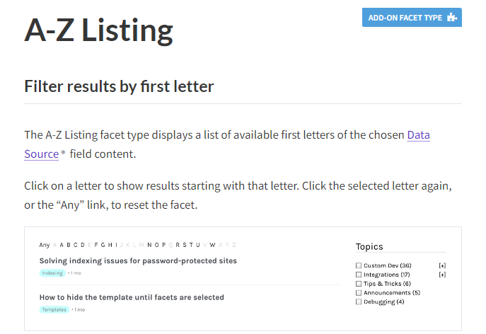 FacetWP A-Z Listing