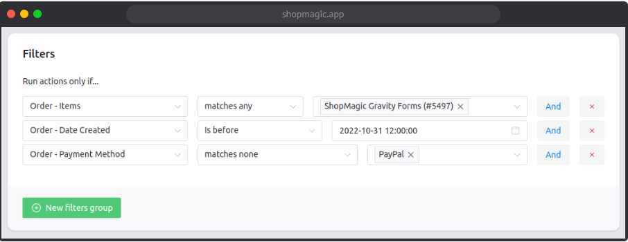 ShopMagic – Advanced Filters