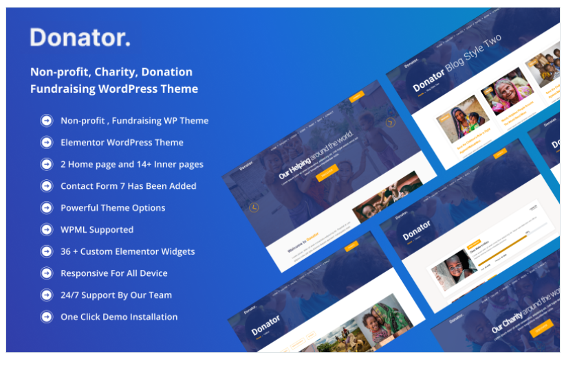 Donator-Charity Fundraising Non-Profit WordPress Theme.