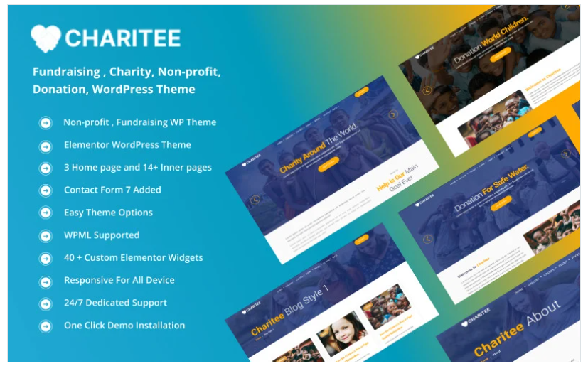 Charitee - Non-Profit Fundraising Donation WordPress theme.