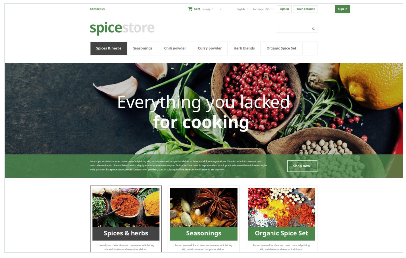 clean ecommerce store spicy flavour shop cook pepper salt powder blend cinnamon dried herbs PrestaShop Theme