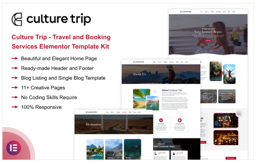Culture Trip - Travel and Booking Services Elementor Template Kit