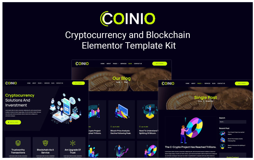 Coinio - Cryptocurrency and Blockchain Elementor Template Kit