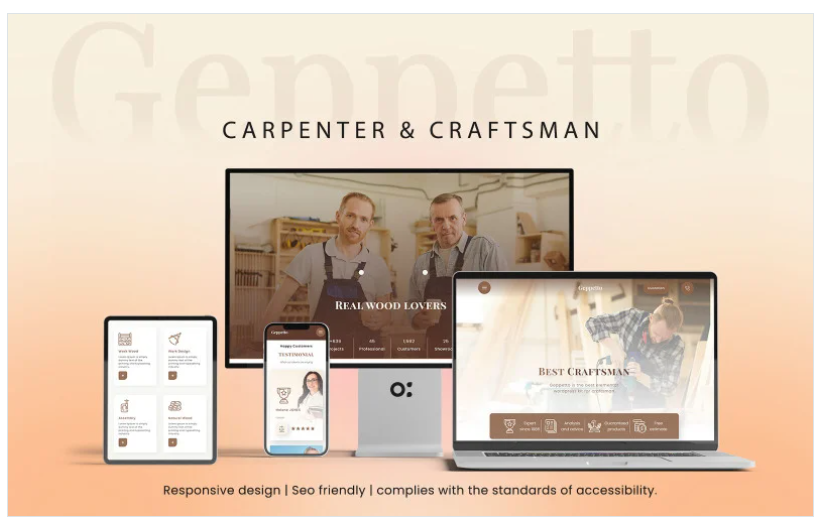Product Image - Geppetto Carpenter & Craftsman Elementor Kit WordPress Website.