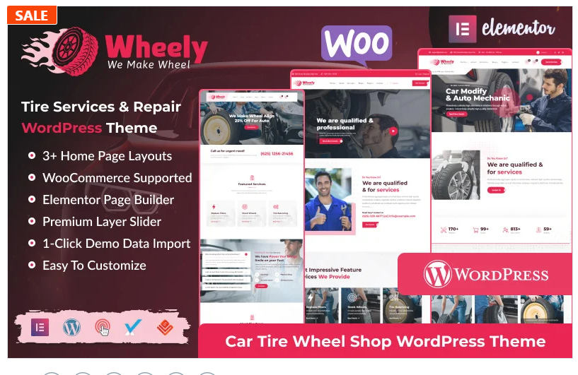 Product Image - Wheely – Wheel Car Automobile Repair Tires Services WordPress Theme