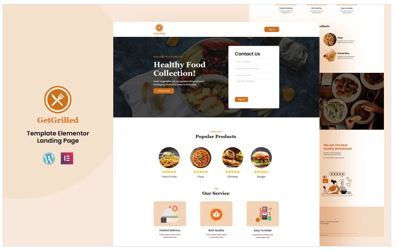 GetGrilled - Restaurant Services Elementor Landing Page