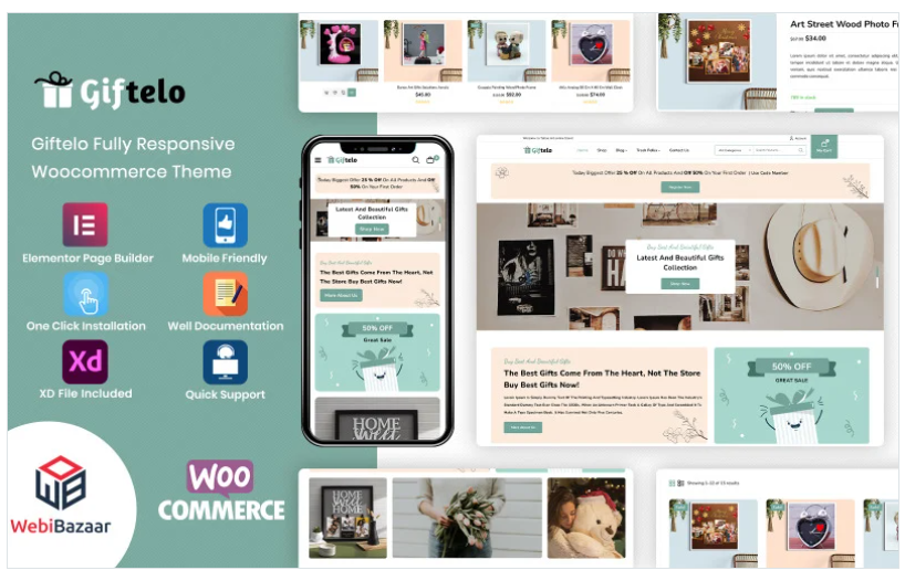 Giftelo - Handmade Gift & Photo Art Elementor WooCommerce Theme