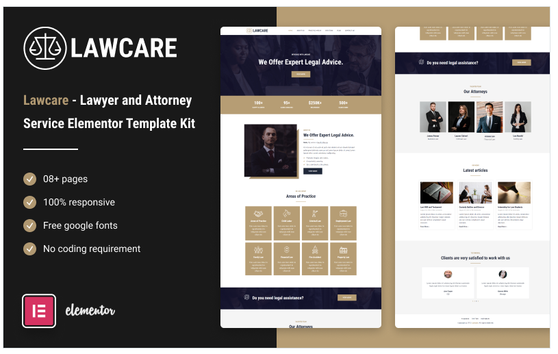 Lawcare - Lawyer and Attorney Service Elementor Template Kit